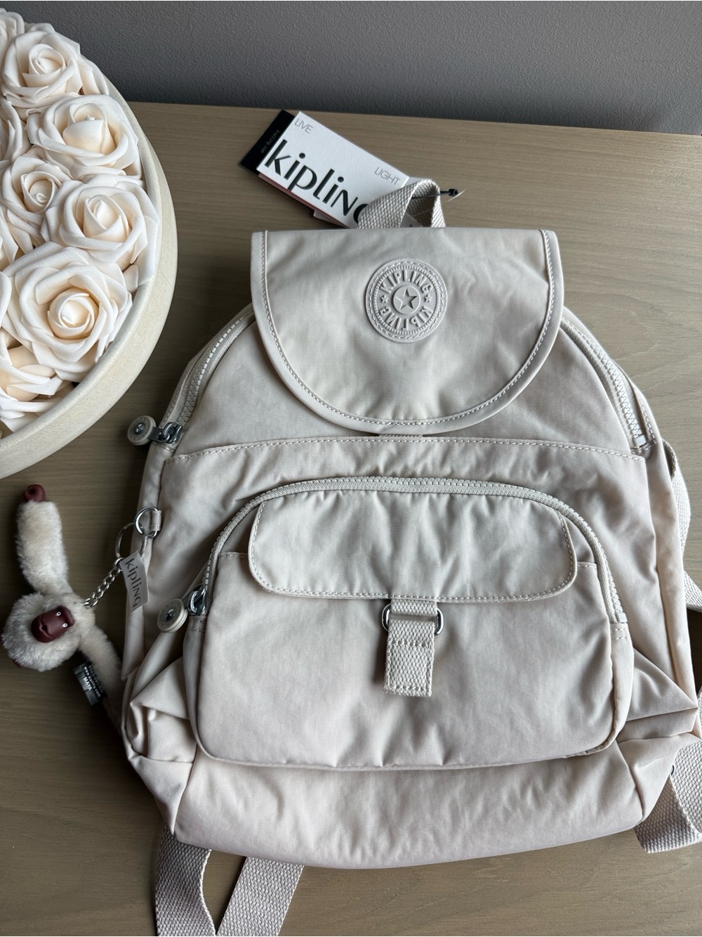 Kipling City Pack Mini Backpack Light Beige NWT Convertible Travel Bag